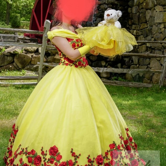 Quinceañera bundle dress size 6 , bouquet red roses and rhinestones, and bear - Picture 4 of 8